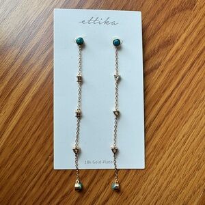 NEW Ettika Gold Blue Kyocera Opal Long Earrings